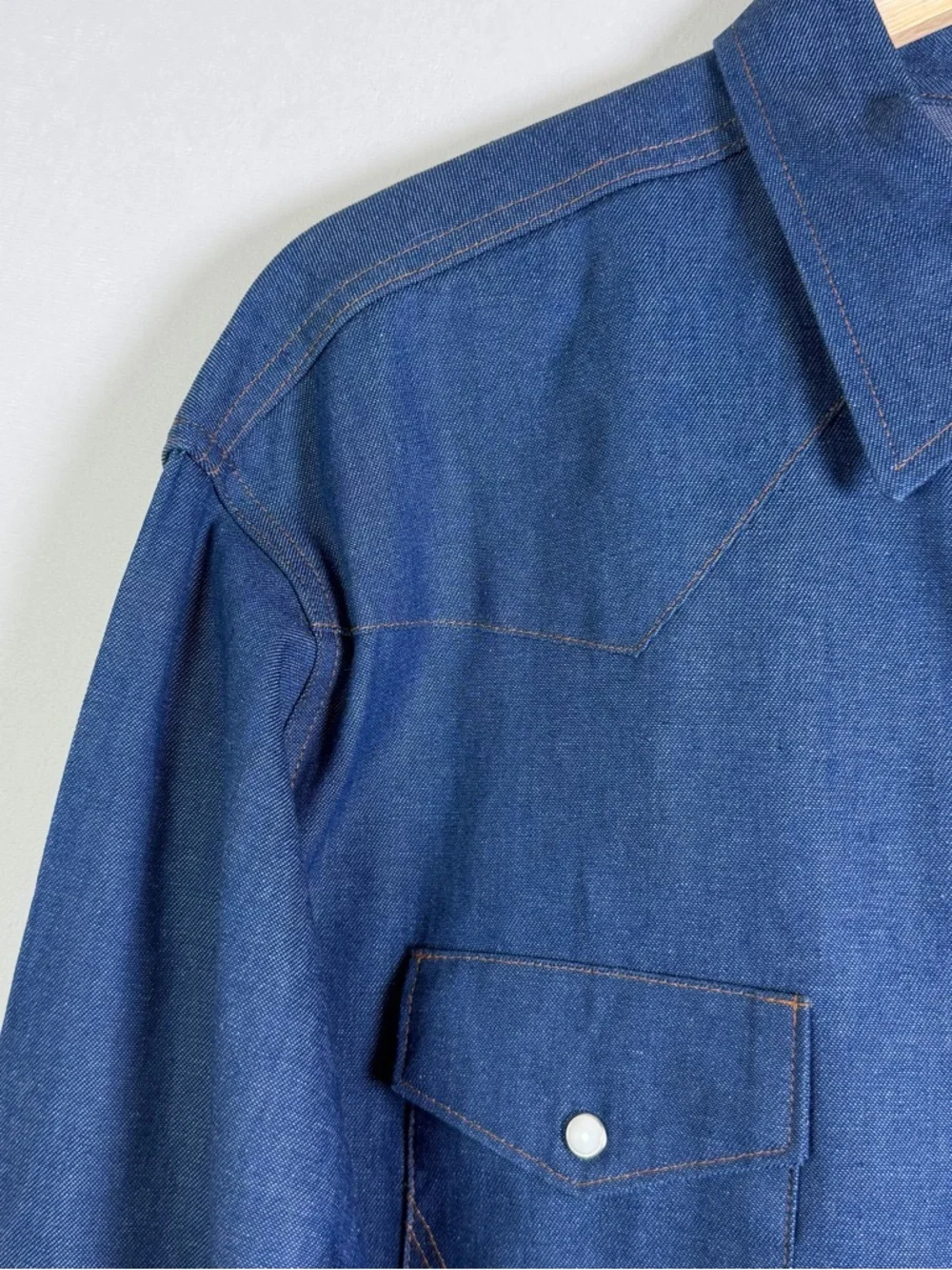 Wrangler Men’s Denim Western Pearl Snap Shirt Cowboy Core Ranchwear Sz XL Tall - Picture 6 of 11
